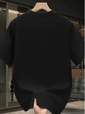 Baskılı Oversize Bisiklet Yaka T-shirt - Siyah