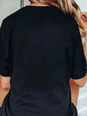 Baskılı Oversize Bisiklet Yaka T-shirt - Siyah