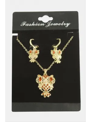 Baykuş Zirkon Taşlı Set Kolye