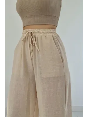 Bej Keten Pantolon