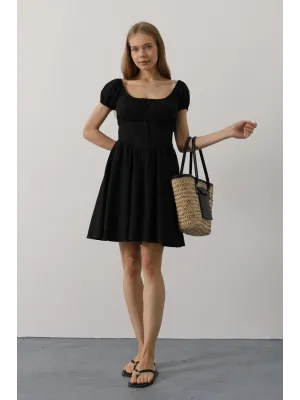 Beli Korseli Mini Elbise - Siyah