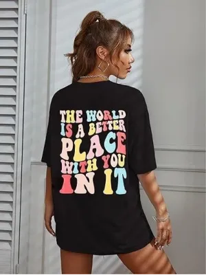 Bisiklet Yaka Baskılı T-shirt - Siyah