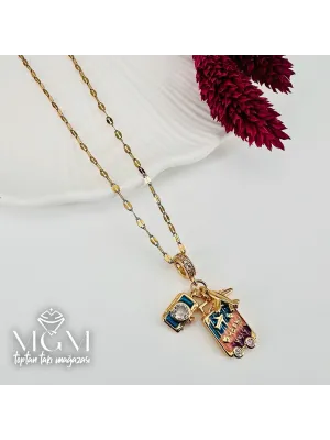 Çelik Mineli Zirkon Taşlı Kolye - Kl0241