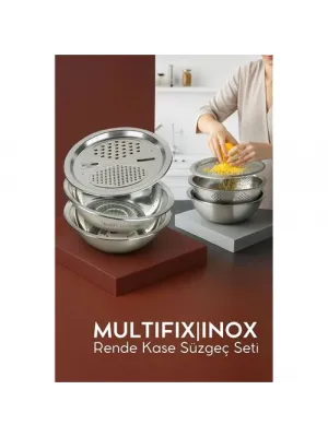 Çelik Rende Kase Süzgeç Seti - MultiFix 3 in 1 Paslanmaz Çelik 722050