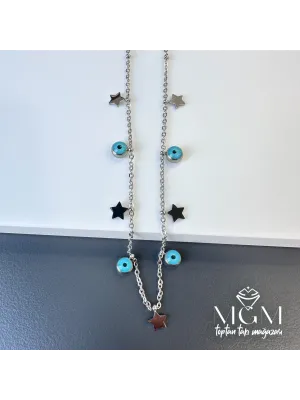 Çelik Yıldız Nazar Boncuklu Kolye - Kl0046