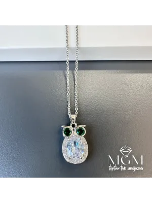 Çelik Zirkon Taşlı Baykuş Kolye - Kl0139