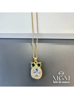 Çelik Zirkon Taşlı Baykuş Kolye - Kl0140