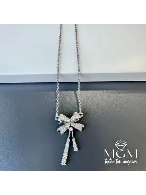Çelik Zirkon Taşlı Fiyonk Kolye - Kl0153