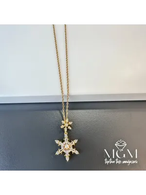 Çelik Zirkon Taşlı Kar Tanesi Kolye - Kl0122