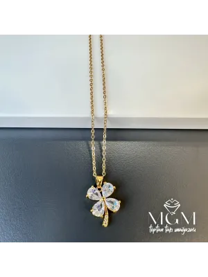 Çelik Zirkon Taşlı Yonca Kolye - Kl0166