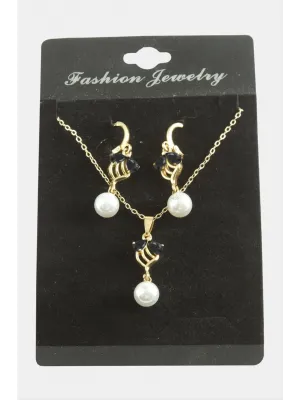 Çiçek İnci Zirkon Taşlı Set Kolye