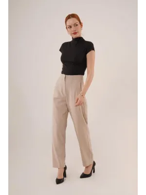 Çift Pens Detaylı Krem Pantolon