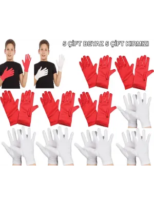 Çocuk Gösteri Eldiven Seti – 5 Çift Beyaz  5 Çift Kırmızı