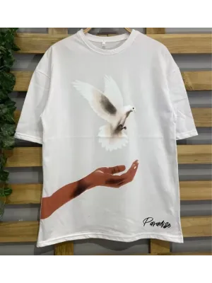 Dijital Baskılı T-Shirt - Beyaz