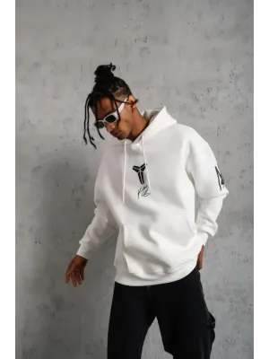 Erkek Baskılı Kapüşonlu Sweat - Beyaz