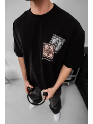 Erkek Baskılı Oversize T-shirt - Siyah