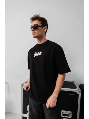 Erkek Baskılı Oversize T-shirt - Siyah
