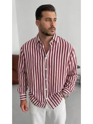 Erkek Dikey Çizgili Yarım Oversize Gömlek