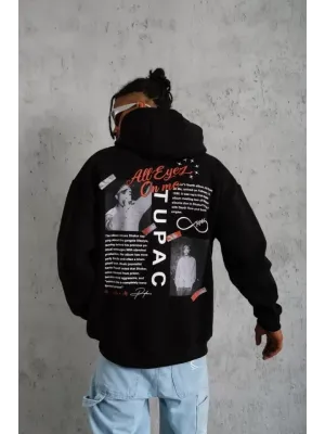 Erkek Ön Arka Baskılı Kapşonlu Sweat - Siyah