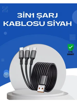 Evrensel 3 Başlıklı Şarj Kablosu – İphone Huawei Samsung İçin
