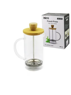 French Press Bambu Kapak 600ml Cam Bitki Süzgeçi