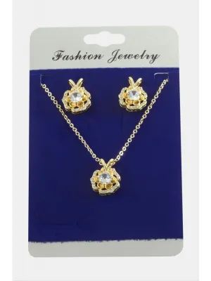Gül Zirkon Taşlı Set Kolye