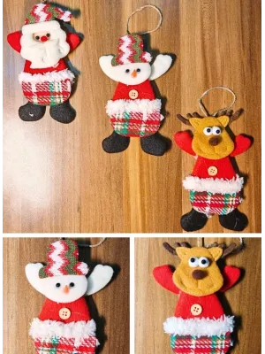 3 Adet Yılbaşı Çam Ağacı Süsü Peluş Tekstil Örme Orta Boy 17 cm x 11 cm