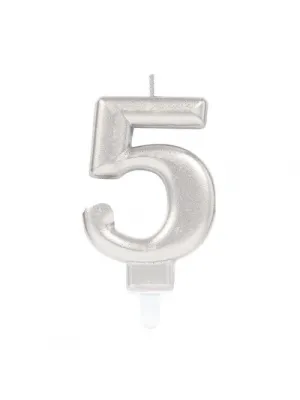 5 Rakamı Mum Gümüş Renk