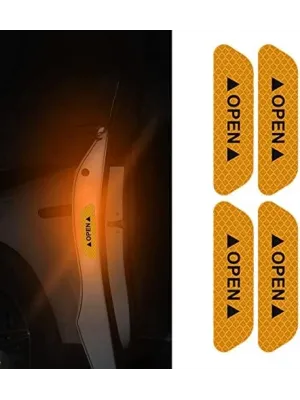 Araba Kapı Açık Uyarı Reflektörü Etiket Sticker 4lü 9.5x2.5cm Sarı