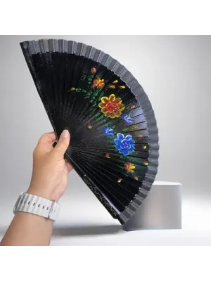 Bambu Çift Taraflı Siyah Yelpaze 12li Paket