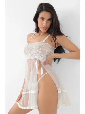 ieg™ Beyaz Şifon Pileli Gecelik-835