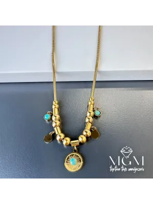 IEG - Çelik Turkuaz Taşlı Kolye