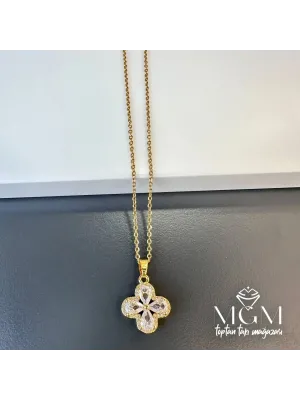 IEG - Çelik Zirkon Taşlı Yonca Kolye