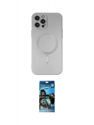 ieg™ iPhone 12 Pro Max Kılıf Akış Minimal Özel Seri - Siyah 34D Izgaralı Cam