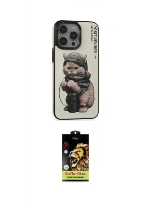 ieg™ iPhone 14 Pro Kılıf Siluet Modern Özel Seri - Siyah Buffer Cam Ekran Koruyucu
