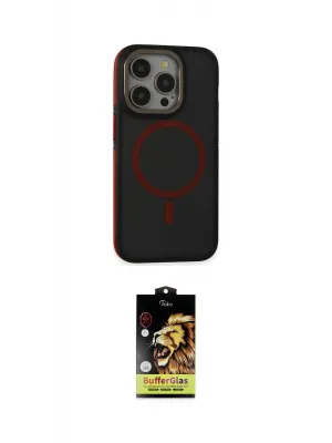 ieg™ iPhone 15 Pro Kılıf Ahenk Form Serisi - Siyah Buffer Cam Ekran Koruyucu