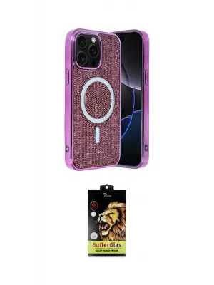 ieg™ iPhone 15 Pro Max Kılıf Eksen Çizgi - Siyah Buffer Cam Ekran Koruyucu