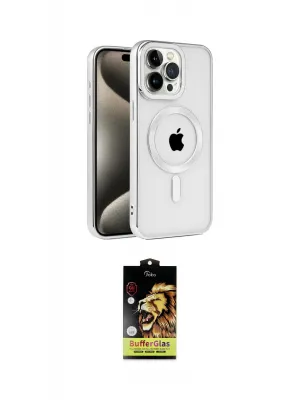 ieg™ iPhone 15 Pro Max Kılıf Eksen Form Koleksiyonu - Siyah Buffer Cam Ekran Koruyucu