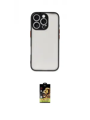 ieg™ iPhone 16 Pro Max Kılıf Ahenk Çizgi Serisi - Siyah Buffer Cam Ekran Koruyucu