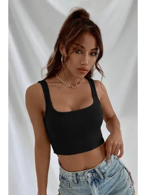 ieg™ Kadın Siyah Kalın Askılı Crop Top Büstiyer