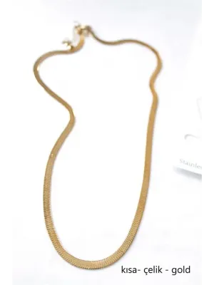 IEG - Kısa İtalyan Çelik Kolye-45 Cm - Altın