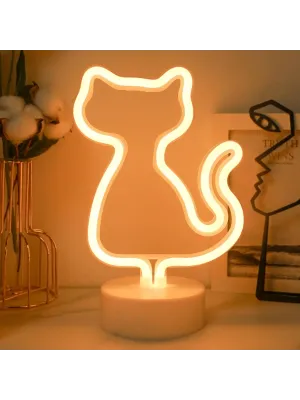 Neon Işıklı Kedi Tasarımlı Lamba