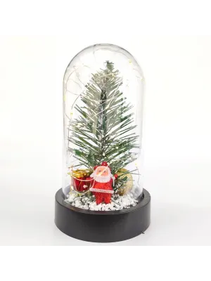 Noel Baba ve Çam Ağacı Temalı Led Işıklı Fanus