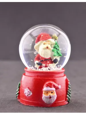 Noel Baba ve Çam Ağacı Temalı Mini Boy Işıklı  Yılbaşı Kar Küresi 6.5 cm E
