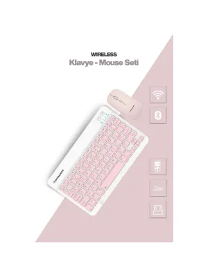 Pembe Kablosuz Klavye Ve Mouse Seti