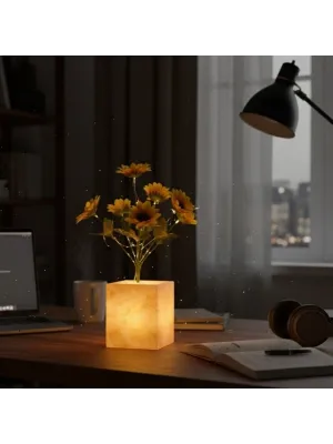 Sarı Saksılı LED Yapay Çiçek