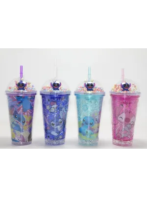 Sevimli Stitch Işıklı Pipetli Pullu Suluk Bardak 400 ml