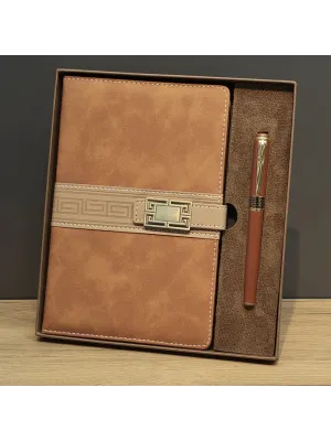 Taba Rengi Termo Deri Defter Ve Metal Roller Kalem Seti