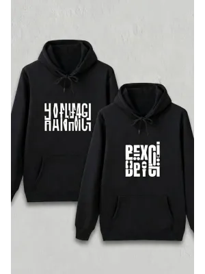 Sevgililer Günü Özel Kapüşonlu Hanımcı Baskılı Oversize Sweatshirt - Siyah