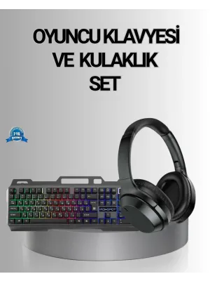 Işıklı Oyuncu Klavye Mouse Ve Bluetooth Kulaklık Seti Türkçe Q Usb